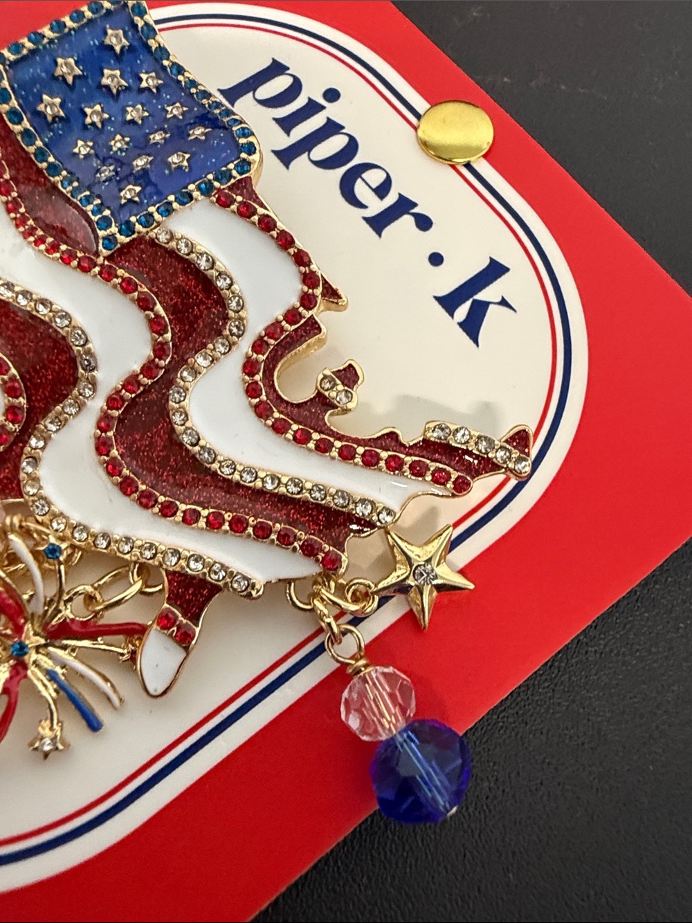 Piper K | Americas Birthday Flag Rhinestone Charm Brooch 🇺🇸 - Picture 5 of 8